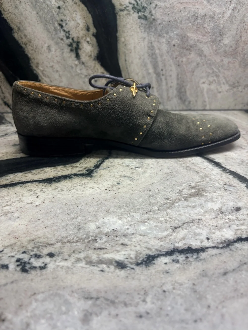 Fratelli Italy Charcoal Gray Suede Gold Stud Derby Shoes Men’s 9.5